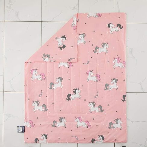 طقم سرير UOZZI BEDDING يونيكورن 4 قطع للأطفال الصغار مع نجوم قوس قزح ملونة وردية لطيفة للفتيات الصغيرات طقم ملاءات سرير وأغطية وسائد in Saudi Arabia
