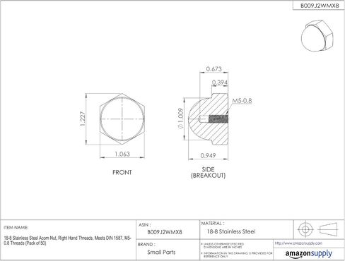 Small Parts 18-8 Stainless Steel Acorn Nut, Right Hand Threads, Meets DIN 1587, M10-1.5 Threads (Pack of 10) in Saudi Arabia