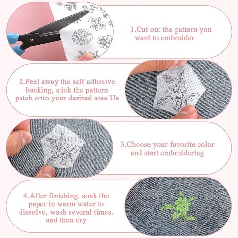72pcs Water Soluble Embroidery Patterns, Stick and Stitch Embroidery Paper, with Flower and Plant Patterns Water Soluble Stabilizer for Embroidery, Gift for Hand Sewing Lover in Saudi Arabia