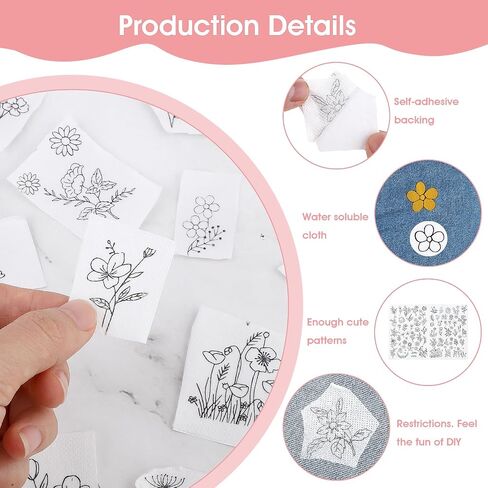 72pcs Water Soluble Embroidery Patterns, Stick and Stitch Embroidery Paper, with Flower and Plant Patterns Water Soluble Stabilizer for Embroidery, Gift for Hand Sewing Lover in Saudi Arabia