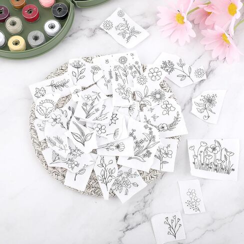 72pcs Water Soluble Embroidery Patterns, Stick and Stitch Embroidery Paper, with Flower and Plant Patterns Water Soluble Stabilizer for Embroidery, Gift for Hand Sewing Lover in Saudi Arabia