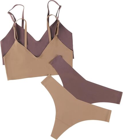 Women's 2 Pack Seamless No Show Bralette and Panty Set Matching Lingerie Set in Kuwait