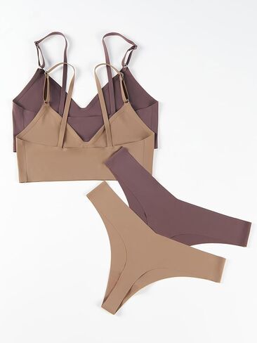 Women's 2 Pack Seamless No Show Bralette and Panty Set Matching Lingerie Set in Kuwait