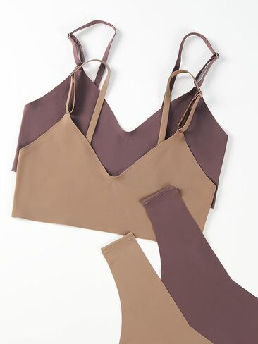 Women's 2 Pack Seamless No Show Bralette and Panty Set Matching Lingerie Set in Kuwait