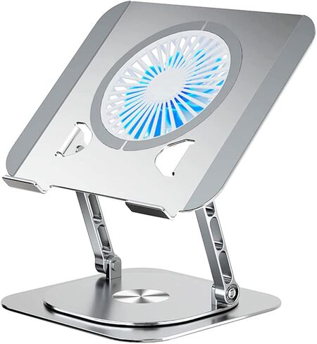 Laptop Stand Fan with 360 Rotating Base, Adjustable Height Up to 10", Ergonomic Aluminum Laptop Riser Holder Computer Stand for Laptop 10 14 15 17 Inches/All MacBook Air in Saudi Arabia