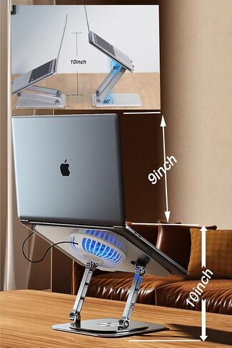 Laptop Stand Fan with 360 Rotating Base, Adjustable Height Up to 10", Ergonomic Aluminum Laptop Riser Holder Computer Stand for Laptop 10 14 15 17 Inches/All MacBook Air in Saudi Arabia