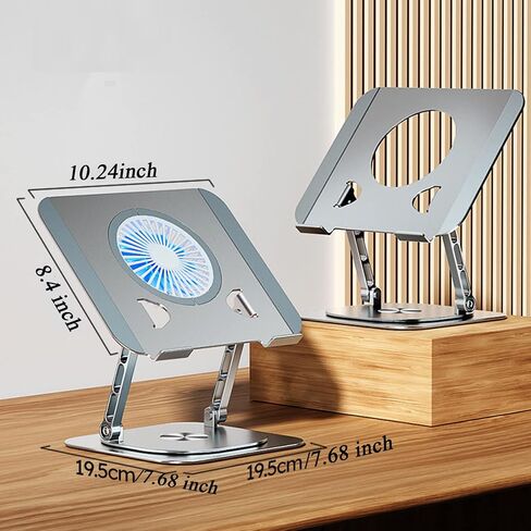 Laptop Stand Fan with 360 Rotating Base, Adjustable Height Up to 10", Ergonomic Aluminum Laptop Riser Holder Computer Stand for Laptop 10 14 15 17 Inches/All MacBook Air in Saudi Arabia