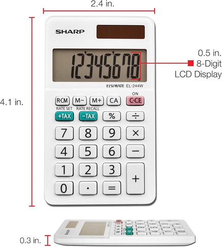 شارب EL-244WB آلة حاسبة للأعمال، أبيض 2.125، 2.38 × 4.06 × 0.31 بوصة in Saudi Arabia