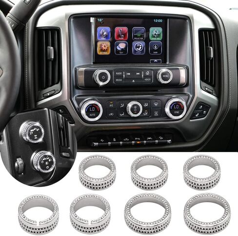غطاء مقبض راديو بلينغ تيار متردد متوافق مع شيفروليه تشيفي سوبربان تاهو جي إم سي أكاديا يوكون تيرين داش التحكم التلقائي في مستوى الصوت إشارة الانعطاف 4WD مقبض مفتاح الإضاءة زر غطاء حلقة 7 قطع in Kuwait