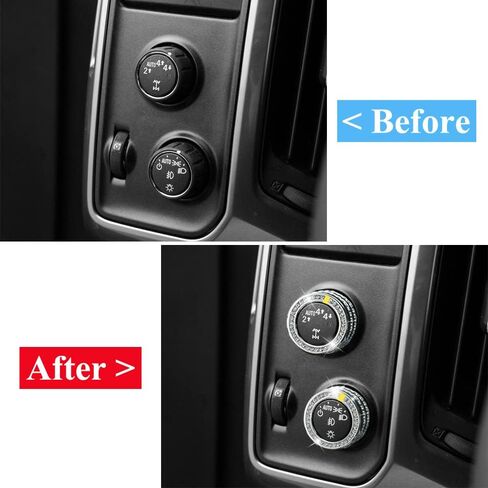 غطاء مقبض راديو بلينغ تيار متردد متوافق مع شيفروليه تشيفي سوبربان تاهو جي إم سي أكاديا يوكون تيرين داش التحكم التلقائي في مستوى الصوت إشارة الانعطاف 4WD مقبض مفتاح الإضاءة زر غطاء حلقة 7 قطع in Kuwait