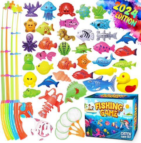 Goody King Magnetic Fishing Game Pool Toys for Kids - Bath Outdoor Indoor Carnival Party Water Table Fish Toys for Kids Age 3 4 5 6 Years Old 2 Players Gift (Large) in Kuwait