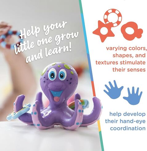 Bundle of Nuby Floating Octopus Toy with 3 Hoopla Rings - BPA Free Baby Bath Toy for Boys and Girls + Nuby Bubbly Buds Bath Toys, BPA Free in Saudi Arabia