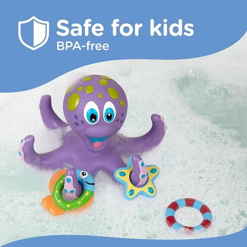 Bundle of Nuby Floating Octopus Toy with 3 Hoopla Rings - BPA Free Baby Bath Toy for Boys and Girls + Nuby Bubbly Buds Bath Toys, BPA Free in Saudi Arabia