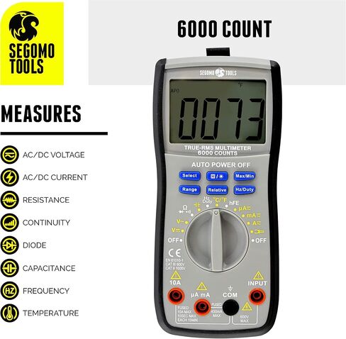 Segomo Tools 500 Volt Multimeter - Amp & Diode Voltage, Resistance & Continuity Digital Multimeter - Voltage Tester AC & DC - Continuity Tester & Voltage Meter - Multimetro - DM500 in Saudi Arabia
