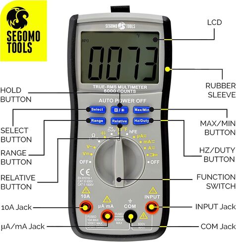 Segomo Tools 500 Volt Multimeter - Amp & Diode Voltage, Resistance & Continuity Digital Multimeter - Voltage Tester AC & DC - Continuity Tester & Voltage Meter - Multimetro - DM500 in Saudi Arabia