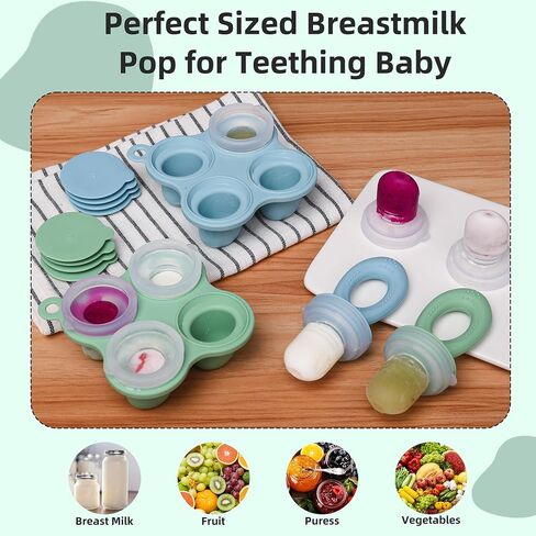 KingKam Breastmilk Popsicle Molds & Baby Food Feeders Set, Baby Fruit Feeder for Teething & Self-Feeding, Baby Food Breast Milk Storage Containers Freezer Tray (Blue) in Saudi Arabia