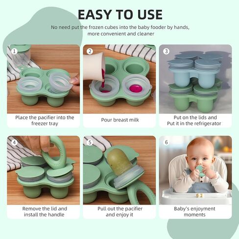 KingKam Breastmilk Popsicle Molds & Baby Food Feeders Set, Baby Fruit Feeder for Teething & Self-Feeding, Baby Food Breast Milk Storage Containers Freezer Tray (Blue) in Saudi Arabia