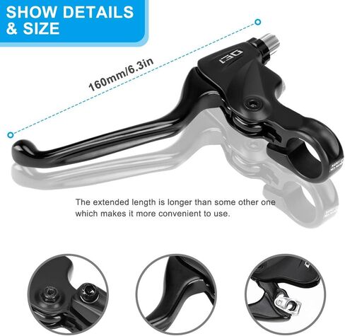 BicycleStore Brake Lever, 1 Pair Stainless Steel Bicycle Brake Handle with Extended 160mm/6.3in Handlebar Cycling Brake Levers 22.2mm Diameter for Road Bike, Mountain Bike, Folding Bike (Black) in Kuwait