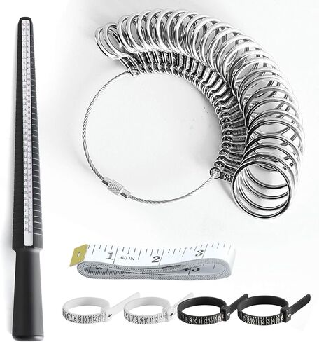 7 قطع أداة قياس مقاس الخاتم للرجال والنساء، جهاز قياس حلقة الإصبع المعدنية ومقاسات الخاتم لمجموعة صنع الخواتم، مغزل الخاتم، كيفية قياس أداة حجم الخاتم، قل وداعًا للخواتم السائبة. in Kuwait