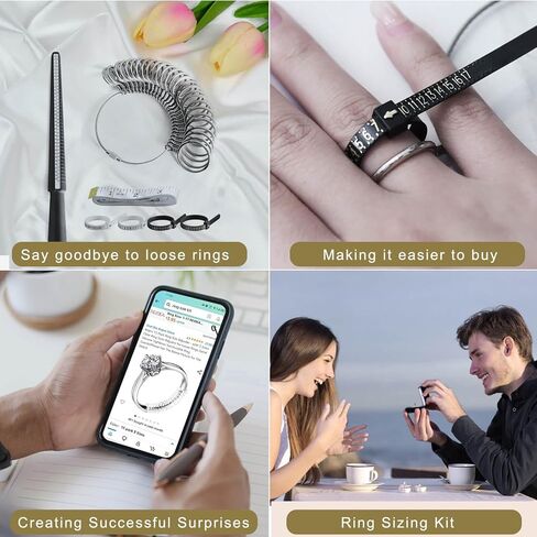 7 قطع أداة قياس مقاس الخاتم للرجال والنساء، جهاز قياس حلقة الإصبع المعدنية ومقاسات الخاتم لمجموعة صنع الخواتم، مغزل الخاتم، كيفية قياس أداة حجم الخاتم، قل وداعًا للخواتم السائبة. in Kuwait