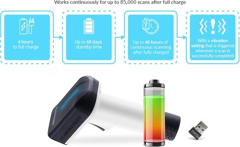 ScanAvenger لاسلكي محمول 1D و2D مع حامل ماسح باركود بلوتوث: ماسح ضوئي يدوي 3 في 1، لاسلكي، مسدس مسح قابل لإعادة الشحن للمخزون - رمز شريطي USB/قارئ QR (1D و2D ترقية حامل الجيل التالي) in Kuwait