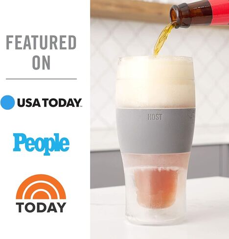 HOST Freeze Beer Glasses, 16 ounce Freezer Gel Chiller Double Wall Plastic Frozen Pint Glass, Set of 4, Black and Grey in Kuwait