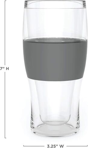 HOST Freeze Beer Glasses, 16 ounce Freezer Gel Chiller Double Wall Plastic Frozen Pint Glass, Set of 4, Black and Grey in Kuwait