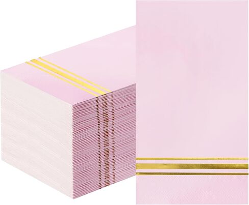 200 Gold Trim Lined Paper Napkins Elegant Dinner Napkins, 3 Ply Blue and Gold Foil Guest Napkins Disposable Hand Towels for Bathroom Wedding Anniversary Bridal Baby Shower Birthday Party in Saudi Arabia