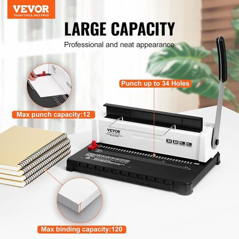 VEVOR Coil Spiral Binding Machine, Manual Book Maker with Electric Binding, 46-Holes Binding 500 Sheets Punch Binder, with 100pcs 5/16'' Coil Binding Spines, for Letter Size, A4, A5 in Saudi Arabia