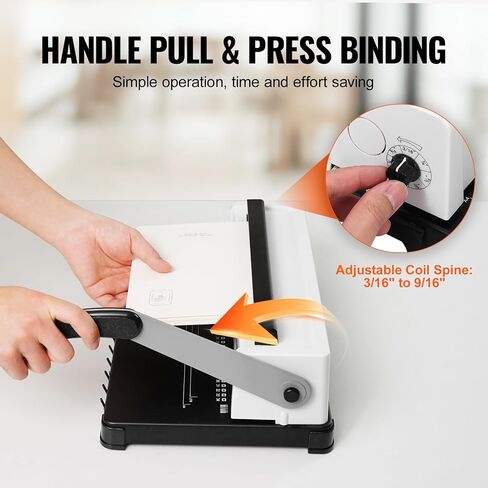 VEVOR Coil Spiral Binding Machine, Manual Book Maker with Electric Binding, 46-Holes Binding 500 Sheets Punch Binder, with 100pcs 5/16'' Coil Binding Spines, for Letter Size, A4, A5 in Saudi Arabia