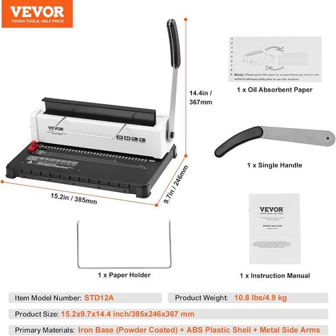 VEVOR Coil Spiral Binding Machine, Manual Book Maker with Electric Binding, 46-Holes Binding 500 Sheets Punch Binder, with 100pcs 5/16'' Coil Binding Spines, for Letter Size, A4, A5 in Saudi Arabia