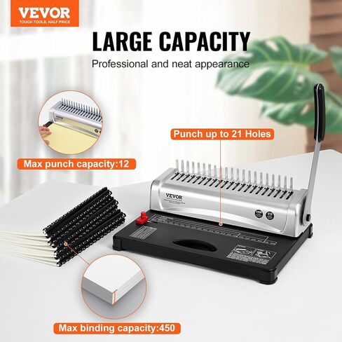 VEVOR Coil Spiral Binding Machine, Manual Book Maker with Electric Binding, 46-Holes Binding 500 Sheets Punch Binder, with 100pcs 5/16'' Coil Binding Spines, for Letter Size, A4, A5 in Saudi Arabia
