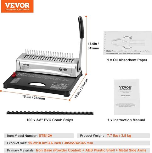 VEVOR Coil Spiral Binding Machine, Manual Book Maker with Electric Binding, 46-Holes Binding 500 Sheets Punch Binder, with 100pcs 5/16'' Coil Binding Spines, for Letter Size, A4, A5 in Saudi Arabia