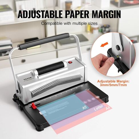 VEVOR Coil Spiral Binding Machine, Manual Book Maker with Electric Binding, 46-Holes Binding 500 Sheets Punch Binder, with 100pcs 5/16'' Coil Binding Spines, for Letter Size, A4, A5 in Saudi Arabia