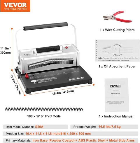 VEVOR Coil Spiral Binding Machine, Manual Book Maker with Electric Binding, 46-Holes Binding 500 Sheets Punch Binder, with 100pcs 5/16'' Coil Binding Spines, for Letter Size, A4, A5 in Saudi Arabia