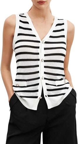 Verdusa Women's Sweater Vest Old Money Trendy Tops Striped Print Button Front Sleeveless Knit Sweaters in Saudi Arabia