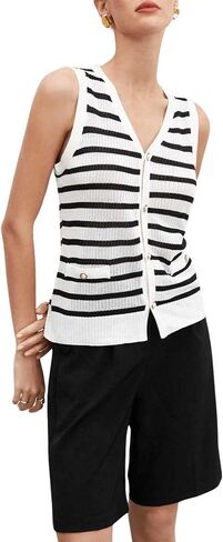Verdusa Women's Sweater Vest Old Money Trendy Tops Striped Print Button Front Sleeveless Knit Sweaters in Saudi Arabia