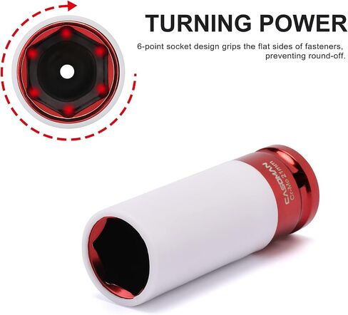 CASOMAN 1/2- Inch Drive Wheel Protector Impact Socket, 1/2" Thin Wall Deep Impact Socket Set Plastic Sleeve Lug Nut, 4 Pieces Set, 6 Point,Metric, 17mm,19mm,21mm,22mm in Saudi Arabia