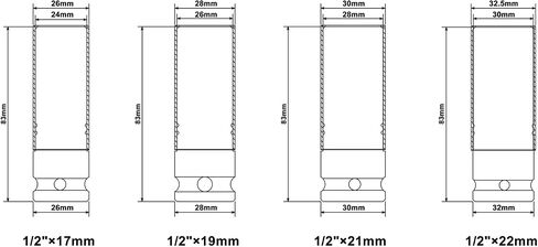 CASOMAN 1/2- Inch Drive Wheel Protector Impact Socket, 1/2" Thin Wall Deep Impact Socket Set Plastic Sleeve Lug Nut, 4 Pieces Set, 6 Point,Metric, 17mm,19mm,21mm,22mm in Saudi Arabia