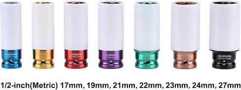 CASOMAN 1/2- Inch Drive Wheel Protector Impact Socket, 1/2" Thin Wall Deep Impact Socket Set Plastic Sleeve Lug Nut, 4 Pieces Set, 6 Point,Metric, 17mm,19mm,21mm,22mm in Saudi Arabia