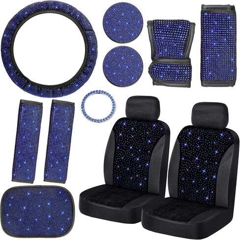 13 Pack Bling Car Seat Covers Set Car Diamond Accessories Rhinestone Crystal Steering Wheel Cover, Bling Velvet Breathable Seat Cover, Glitter Center Console Pad Universal Car Interior (Red) in Saudi Arabia