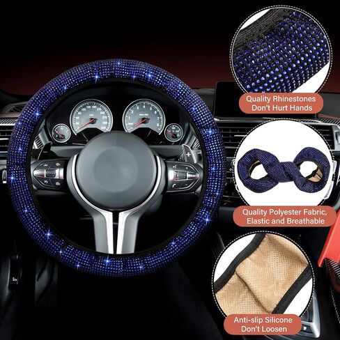 13 Pack Bling Car Seat Covers Set Car Diamond Accessories Rhinestone Crystal Steering Wheel Cover, Bling Velvet Breathable Seat Cover, Glitter Center Console Pad Universal Car Interior (Red) in Saudi Arabia