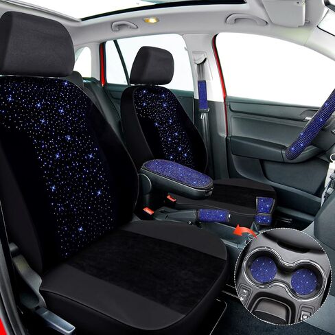 13 Pack Bling Car Seat Covers Set Car Diamond Accessories Rhinestone Crystal Steering Wheel Cover, Bling Velvet Breathable Seat Cover, Glitter Center Console Pad Universal Car Interior (Red) in Saudi Arabia