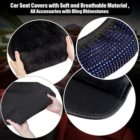 13 Pack Bling Car Seat Covers Set Car Diamond Accessories Rhinestone Crystal Steering Wheel Cover, Bling Velvet Breathable Seat Cover, Glitter Center Console Pad Universal Car Interior (Red) in Saudi Arabia