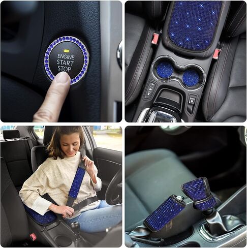 13 Pack Bling Car Seat Covers Set Car Diamond Accessories Rhinestone Crystal Steering Wheel Cover, Bling Velvet Breathable Seat Cover, Glitter Center Console Pad Universal Car Interior (Red) in Saudi Arabia