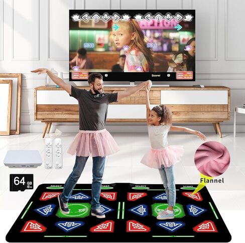 Music Double Dance Mat for Kids and Adults,64G Memory Card,Fitness Dance Games with MV/3D/Cartoon Dance Mode, 1000pcs Games and 81pcs MV 885pcs Songs for HDMI TV Fun Senior Flannel Materia in Saudi Arabia