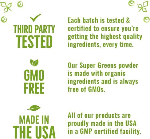 Super Greens Powder Organic Blend: Non-GMO Supplement, includes Spirulina, Alfalfa, Spinach, Probiotics, Fiber and Digestive Enzymes, No Artificial Sweeteners, 30 Servings in Saudi Arabia