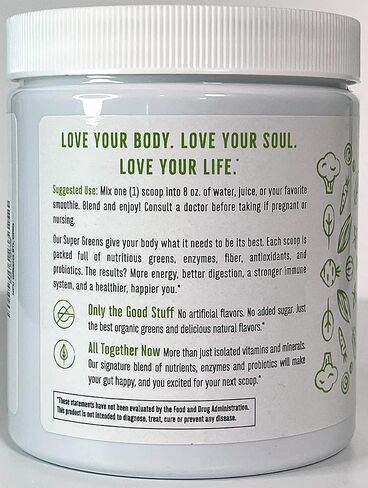 Super Greens Powder Organic Blend: Non-GMO Supplement, includes Spirulina, Alfalfa, Spinach, Probiotics, Fiber and Digestive Enzymes, No Artificial Sweeteners, 30 Servings in Saudi Arabia