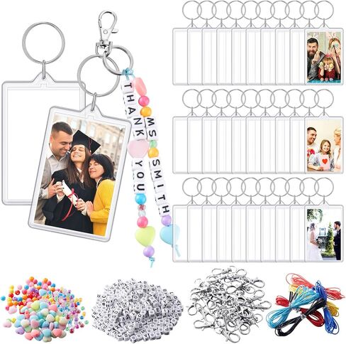 30 Set Graduation Acrylic Photo Insert Keychain Acrylic Picture Keychain Blanks Personalized DIY Blank Keychain Set with Adjustable Letter Heart Shape and Transparent Beads for Craft Graduation Gifts in Saudi Arabia