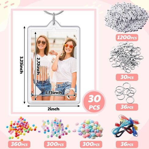 30 Set Graduation Acrylic Photo Insert Keychain Acrylic Picture Keychain Blanks Personalized DIY Blank Keychain Set with Adjustable Letter Heart Shape and Transparent Beads for Craft Graduation Gifts in Saudi Arabia